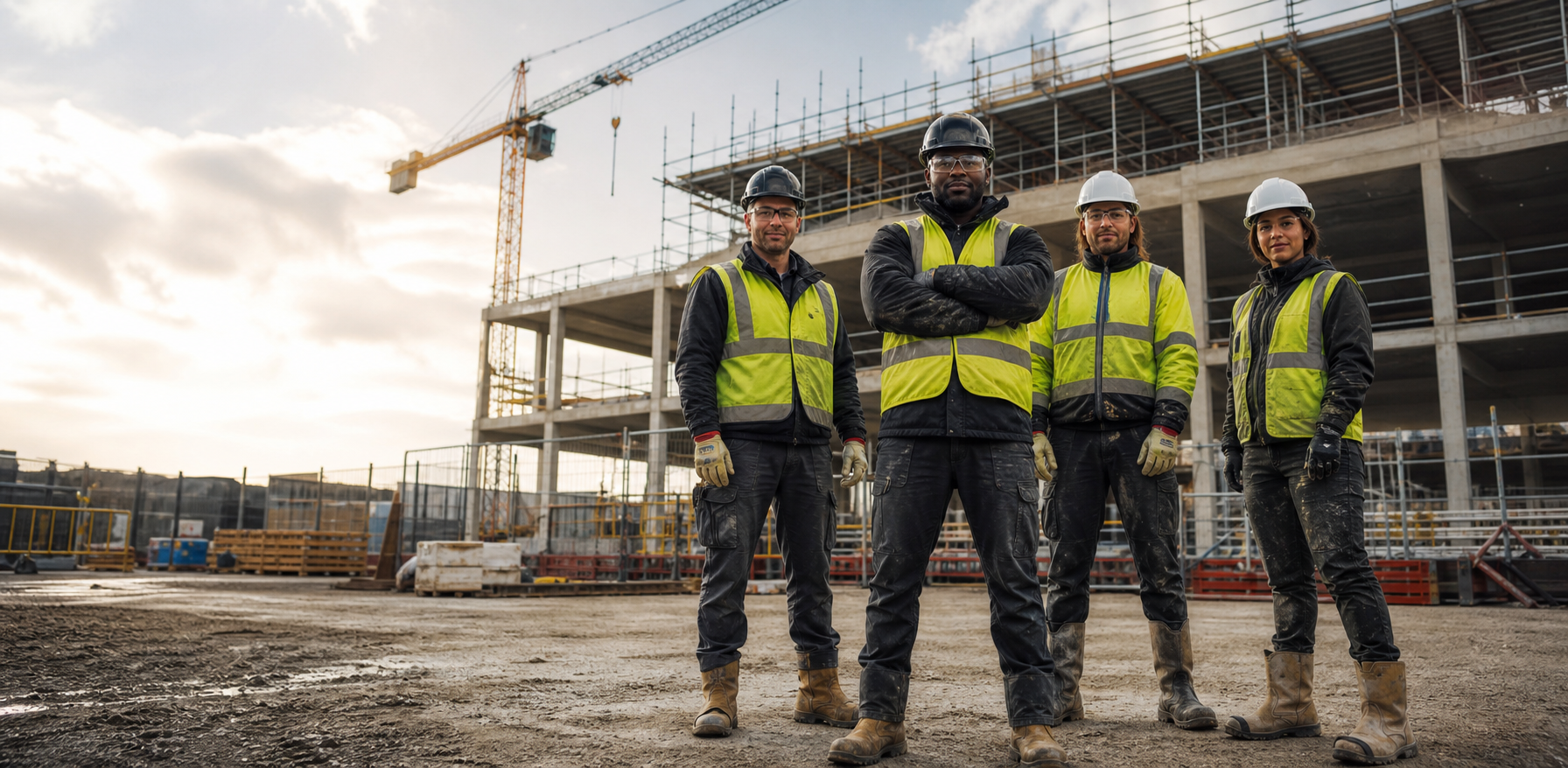 Construction labour team on a commercial building site